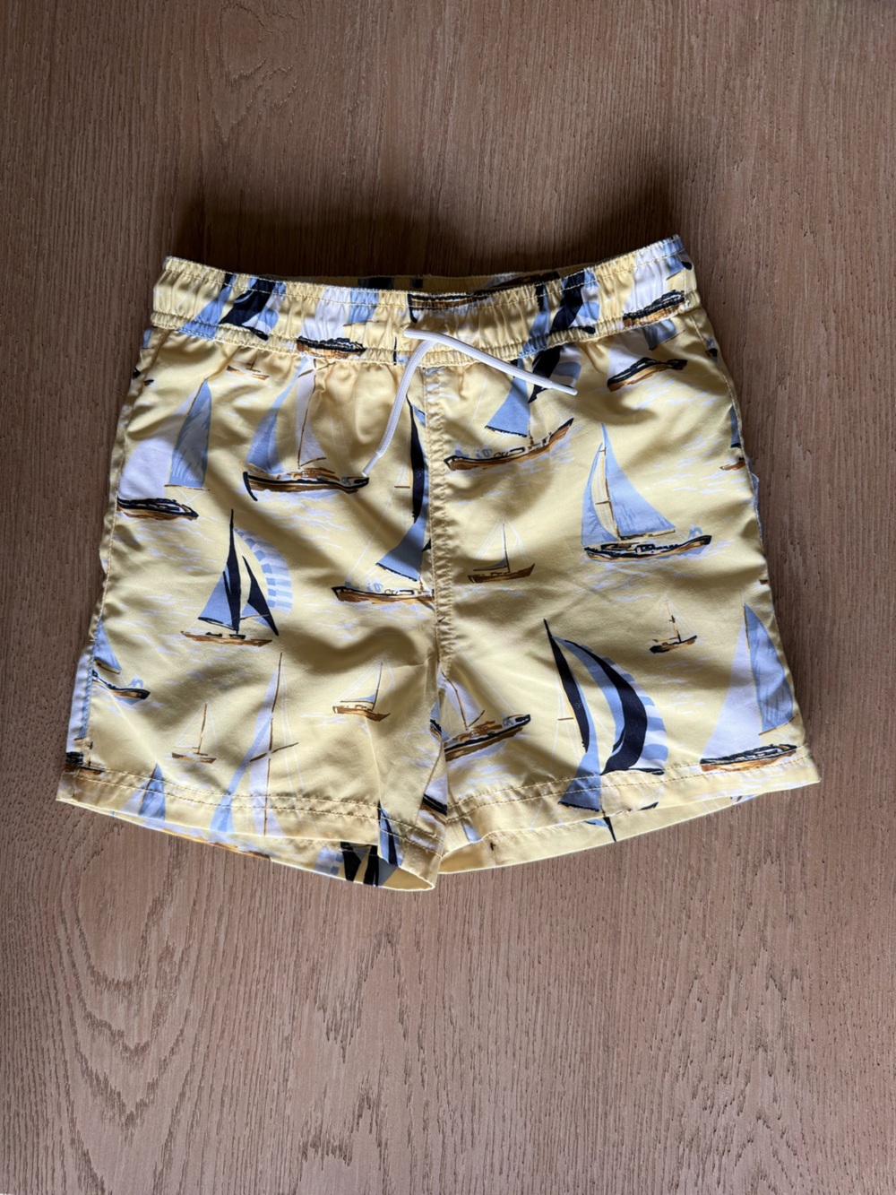 Janie and Jack Boys Sz 6 Yellow Blue Sailboat Print Swim Trunks EUC